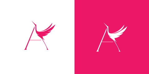 The stork logo design with the initials A is unique and modern © Rusly