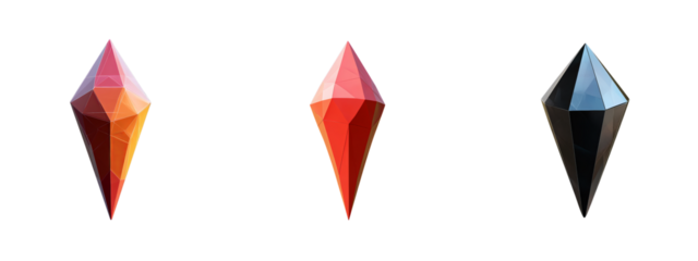 Three geometric shapes, each with a unique color gradient, are lined up vertically.

