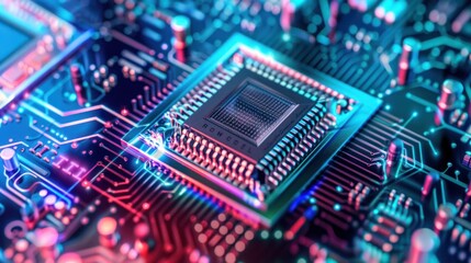 Fototapeta premium Close-up of a Microchip on a Circuit Board