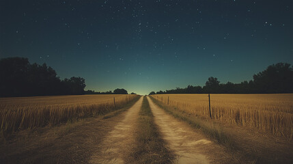 night road in the middle of a field