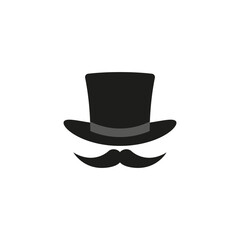 Top hat and mustache. Cylinder hat. Vector illustration and drawing on a white background.