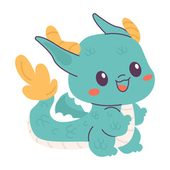Cartoon character dragon in flat