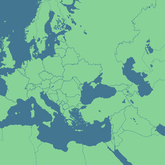 Map of europe along with parts of middle East, countries separated which can be used for educational and presentation purpose