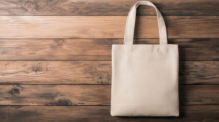 Simple canvas tote bag on a clean wooden floor, everyday eco-friendly branding