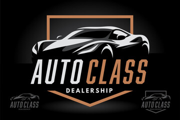 Sleek and modern logo design for an auto dealership highlighting a stylish sports car emblem. Perfect for branding luxury automotive services, performance cars, and premium car sales.