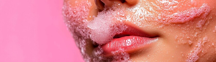 Fototapeta premium A closeup of an woman with clear skin, using a gentle exfoliating scrub