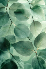 Obraz premium Floating canopy leaves in geometric arrangements on a pale green background,