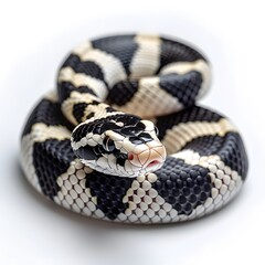 Fototapeta premium Striking Black and White Snake Coiled Elegantly on a Light Background