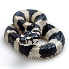Obraz premium Striking Black and White Snake Coiled Elegantly on a Light Background