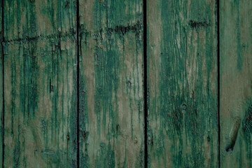 Fototapeta premium Weathered green wooden planks arranged in a vertical pattern showcasing rustic charm and texture