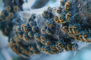 A Close-Up of Bees Nestled in a Web, Showcasing Nature's Intricate Interactions