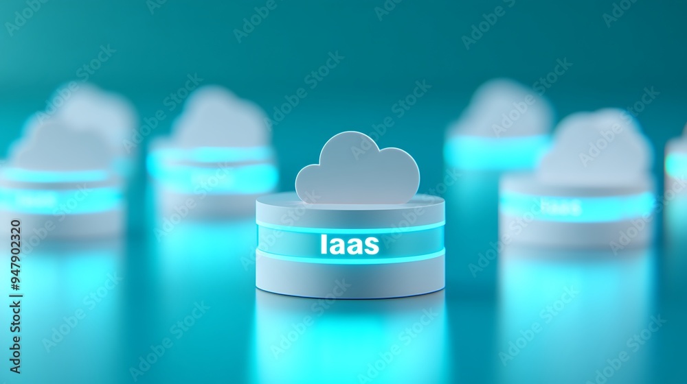 Poster conceptual image of iaas (infrastructure as a service) with glowing cloud icons representing cloud c