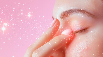 Fototapeta premium Teenage girl with acne on her forehead, using a spot treatment