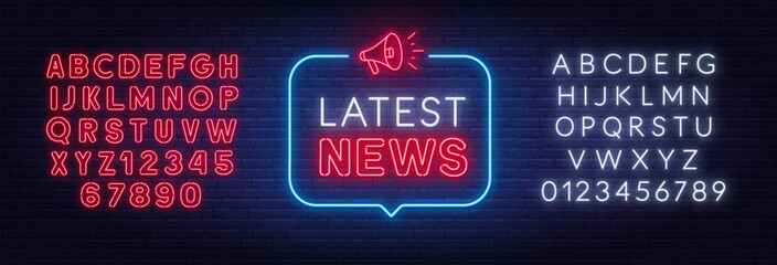Latest News neon sign in speech bubble on brick wall background. © TanyaFox