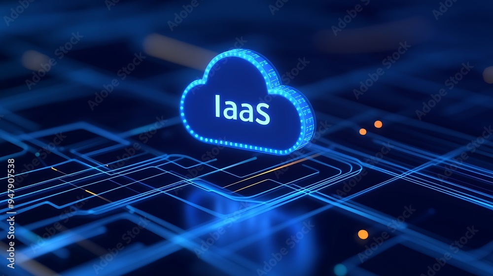 Poster digital representation of cloud computing with iaas concept, showcasing infrastructure as a service 
