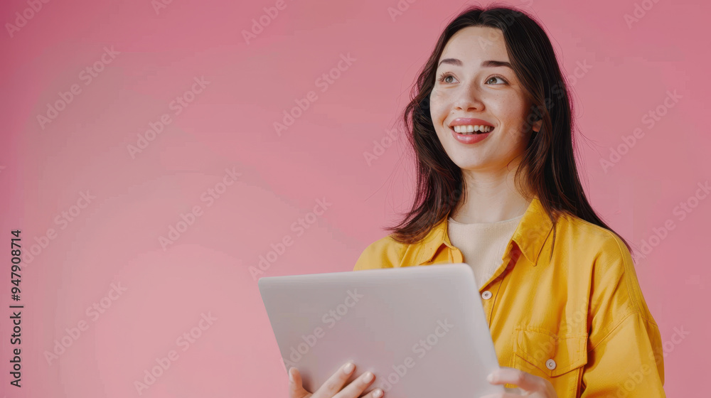 Poster the woman holding laptop