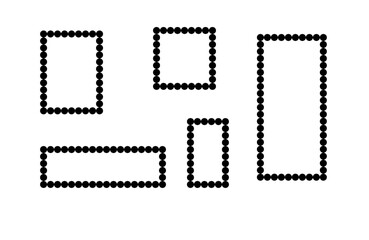 Black frames silhouette set. Rectangular shapes. Scallop edge painting frames, photo frames, blank text box, labels.