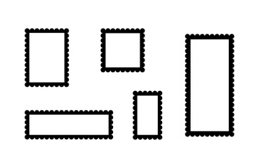 Black frames silhouette set. Rectangular shapes. Scallop edge painting frames, photo frames, blank text box, labels.