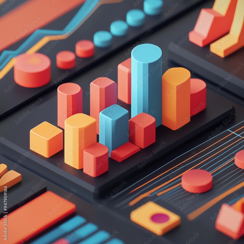 Aufkleber These prompts focus on different types of 3D financial graphs and charts, using an aspect ratio