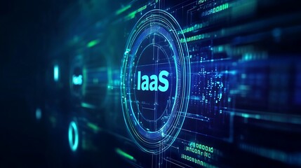 Obraz premium Digital representation of Infrastructure as a Service (IaaS) concept with futuristic cyber elements and technology-themed background.