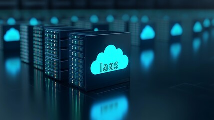 Digital servers showcasing cloud computing with IaaS in a modern data center. Innovative technology and infrastructure service.