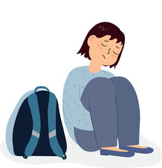 Upset teen girl crying suffer from bullying or harassment in school.