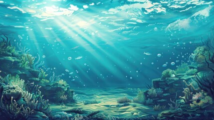 Fototapeta premium Underwater Scene with Sunbeams