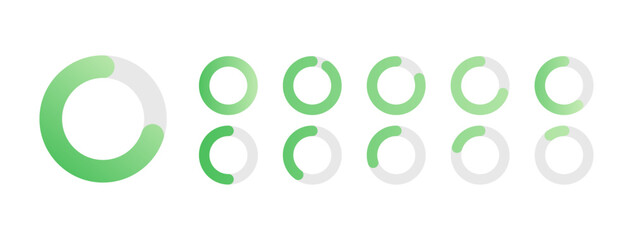 Circle chart, circular percentage progess, loading icon, graph. Flat design. Percentage templates set, infographic elements vector illustration