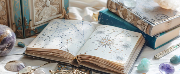 Astrology. Astro Astrologer calculates natal chart makes forecast of fate Tarot cards, Fortune telling on tarot cards magic crystal, occultism, Esoteric background. Fortune telling,tarot predictions