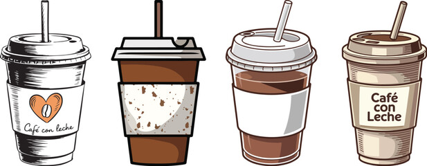 Coffee cups collection, beverage icons, vector illustration.