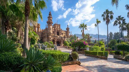 Fototapeta premium Colomares Castle in Benalmadena, Andalucia, Spain, a monument dedicated to Christopher Columbus.