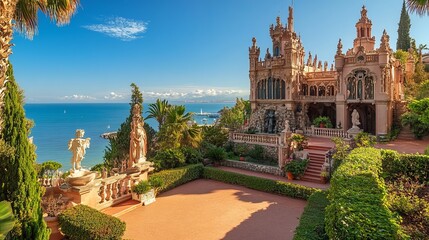 Fototapeta premium Colomares Castle in Benalmadena, Andalucia, Spain, a monument dedicated to Christopher Columbus.