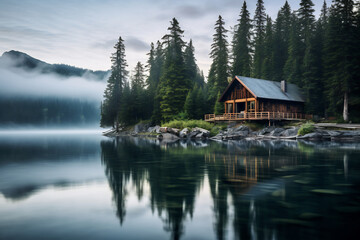 Cabin on a small island in lake