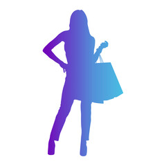 Colorful Girl Shopping Silhouette. Isolated on White Background