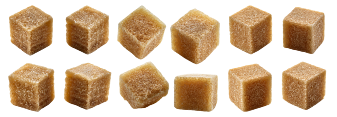 Brown sugar cubes isolated on transparent background