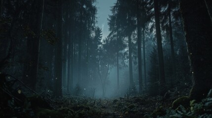 Mysterious Foggy Forest Path