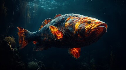 Crimson Coelacanth in Dark Depths