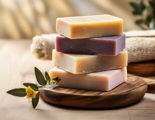 Stack of natural organic soap bars