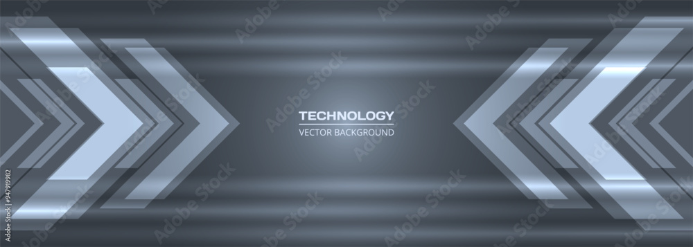 Poster Abstract glowing arrows futuristic technology background concept high-speed movement. Dynamic motion hi tech digital arrows on dark grey wide banner background. Vector illustration