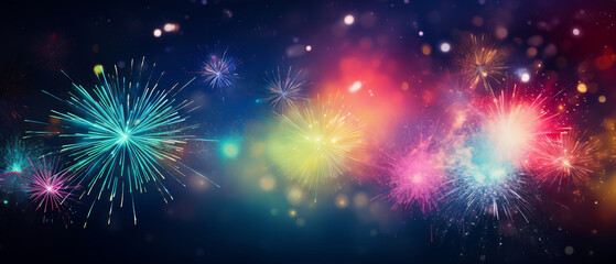 Fototapeta premium Abstract colored firework background with free space for text