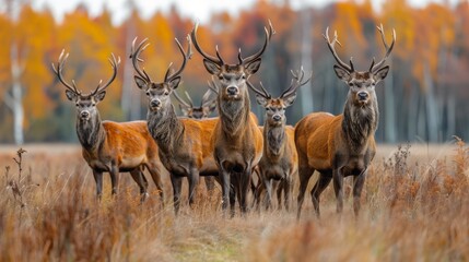 Majestic red deer in autumn forest during rutting season