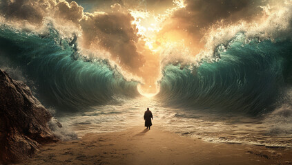 Man Walking Through Waves.