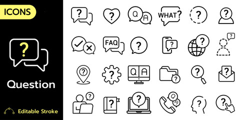 Question Stroke icon collections. Contains such Icons as, Confused Man, Question Mark and more. Vector illustration icon.
