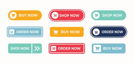 Button design vector set. Download now, Shop now, order now, watch now