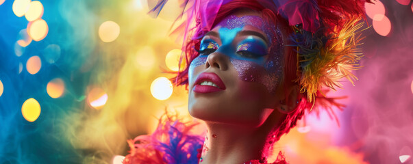 Naklejka premium Vibrant Carnival Drag Queen with Colorful Makeup