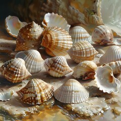 Obraz premium A Beautiful Collection of Seashells on a Sandy Surface