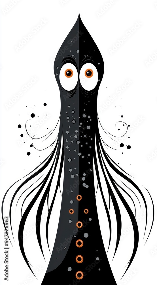 Poster black and white cartoon squid illustration