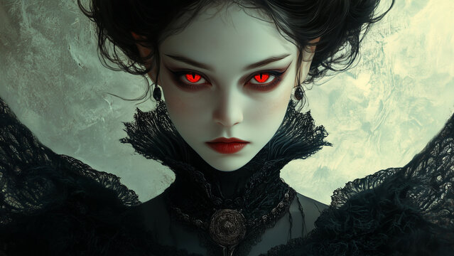 Glamorous vampire queen with red eyes
