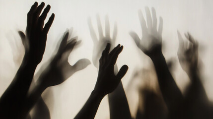 Blurred photograph of several hands.