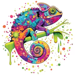 Chameleon Paint Stains Watercolor Style Vector Logo Illustration isolated on white 